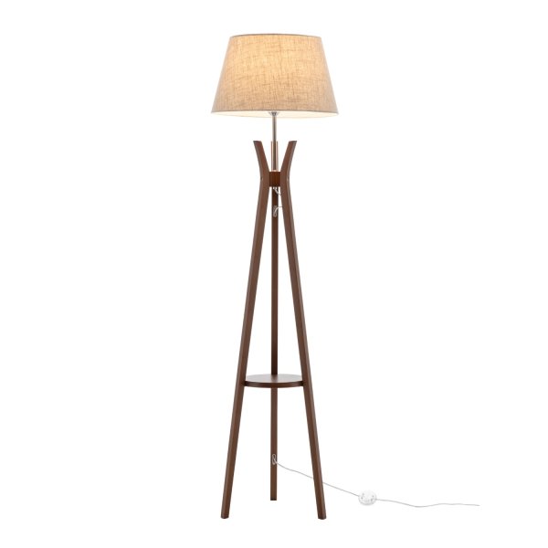 Lampadaire Kubai, design ethnique avec structure en bois et abat-jour tressé 2